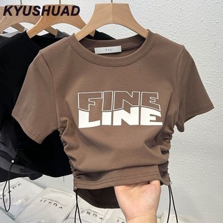 Kyushuad Áo thun ngắn tay ngọt ngào và mát mẻ cho bé gái thiết kế mùa hè cảm giác thích hợp thời trang Áo thun ngắn dây kéo sang trọng