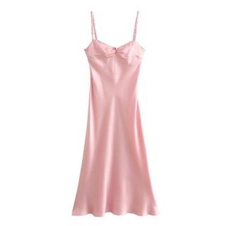 Qunz thời trang hoa hồng lụa satin đầm gợi cảm 308