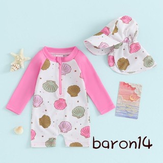Đồ bơi bé gái Bộ đồ bơi dài tay in vỏ mùa hè và mũ chống nắng cho trẻ mới biết đi Bộ đồ tắm đi biển