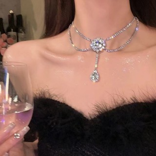 Bạc kim zircon hoa giọt nước tua rua ánh sáng bông tai sang trọng