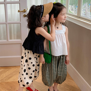 Bộ treo bé gái mùa hè mới thời trang trẻ em thời trang áo vest trẻ em quần đèn lồng cho bé bộ hai mảnh