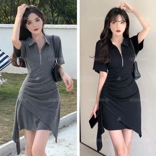 Đầm thun suông dáng ôm Bigsize Váy nữ tay ngắn cổ bẻ xếp ly mùa hè Phong cách Hàn Quốc Thời Trang tiểu thư cá tính xinh đẹp cho người mập béo