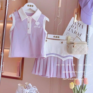 Phong cách Dopamine mặc bộ đồ bé gái mùa hè phong cách đại học đồng phục bóng chày váy không tay bé gái bộ đồ hai mảnh