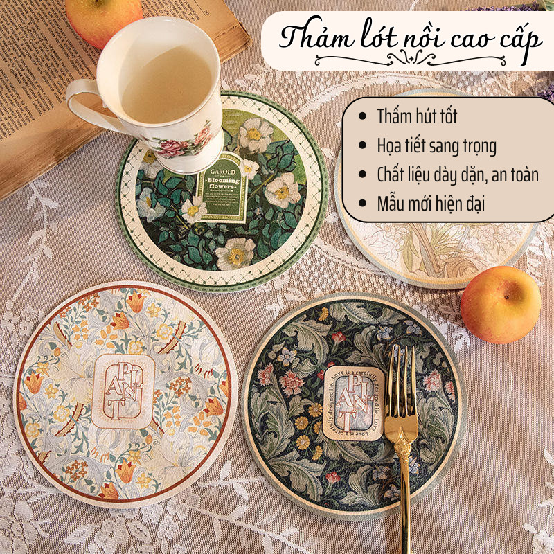 Miếng lót ly MM HOUSE hoa văn sang trọng, chất liệu cao cấp, chống trượt, thấm nước nhanh