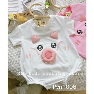 Bodysuit Cho Bé Gái Sơ Sinh Từ 3-12kg KAMSAMITA Vải Cotton Heo Con 3D, Body Cộc Tay Cho Bé Mặc Hè S428