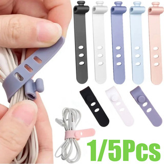 1 / 5 Dây buộc cáp silicon - Dây buộc cáp máy tính - Bộ quản lý cáp - Dây buộc cáp có thể tái sử dụng - Dành cho cáp sạc tai nghe - Dây sắp xếp dây - Cuộn dây dữ liệu