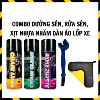  COMBO 3 Chai SPRAYKING Xịt Dưỡng Sên + Xịt Rửa Sên + Phục Hồi Nhựa Nhám + Khăn 3M + Bàn Chải Sên 3D 