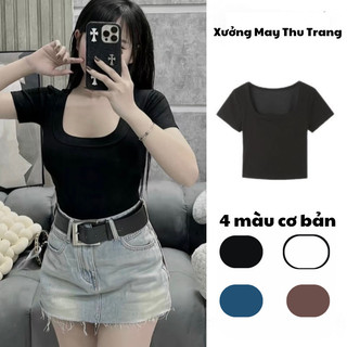 Áo Phông Áo Thun Nữ Cộc Tay Kiểu Dáng Trơn Basic Cổ Vuông Chất Liệu Thun Tăm Mềm Mịn Co Giãn Thoải Mái Dễ Mặc và Phối Đồ