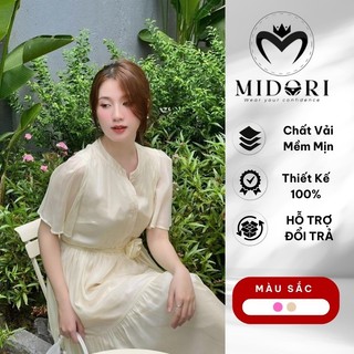 Váy suông dáng dài tay ngắn thiết kế nút cài xinh xắn mặc đi tiệc công sở thu đông thời trang