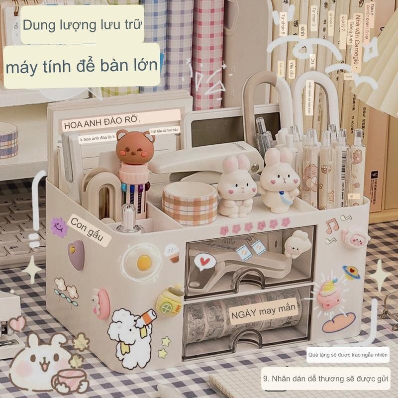 ￼Kệ đựng bút đồ dùng học tập hộp lưu trữ văn phòng phẩm để bàn học sinh dễ thương tủ  bàn