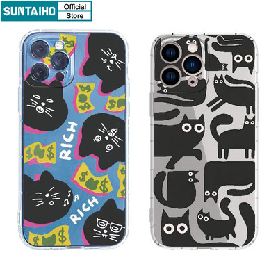 Suntaiho Ngộ nghĩnh Vỏ Độc Đáo Mèo Đen Họa Tiết Graffiti Ốp Điện Thoại Cho Iphone 16 15 14 13 12 11 Pro Max IP 7 8 Plus Iphon X Xs XR Xs Max TPU Mềm Cao Cấp Chống Sốc Ốp Lưng