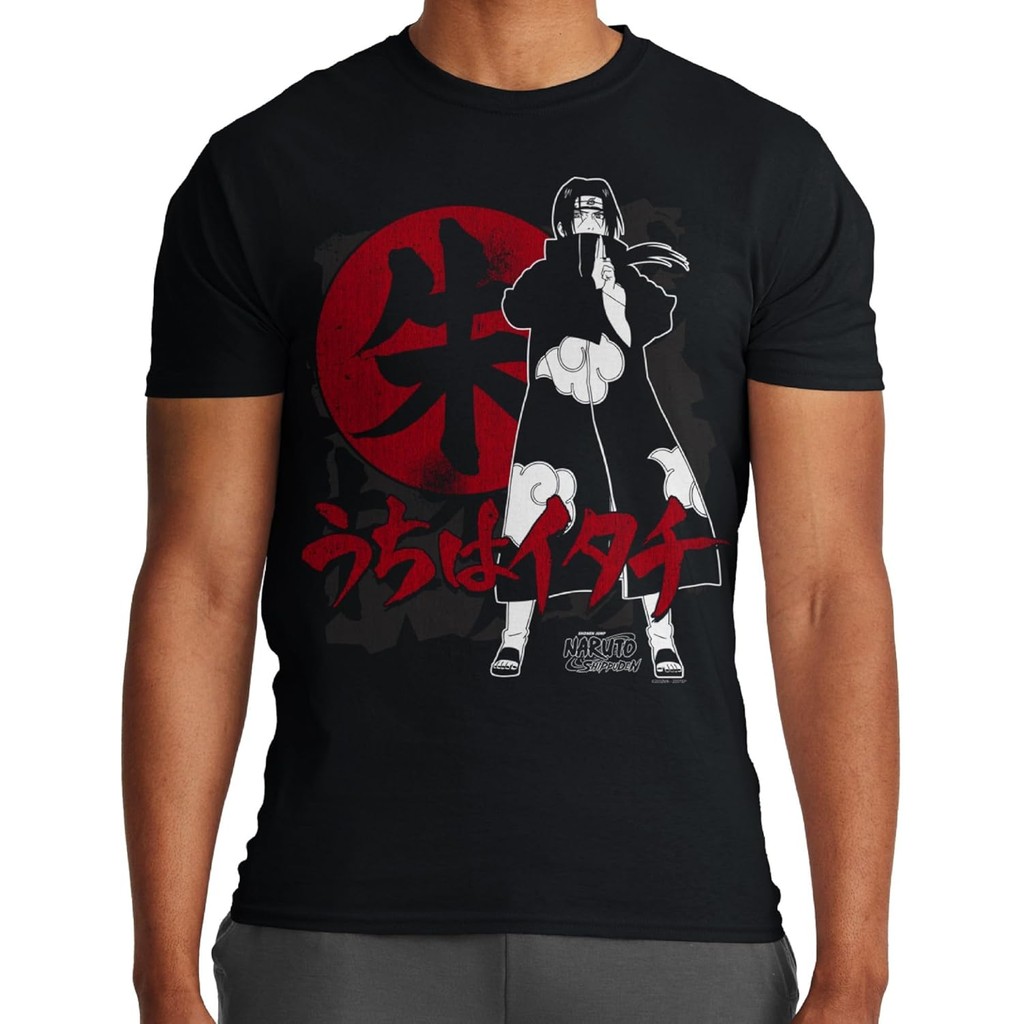 Naruto Shippuden Nam Tay Ngắn Itachi uchiha akatsuki Nhẫn Kanji Anime S-5XL Cotton