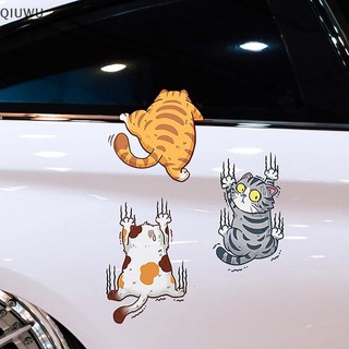 Qiuwu 3 Miếng Dán Xe Mèo Thú Cưng Ngộ nghĩnh Leo Núi Mèo Tạo Kiểu Hình Dán Trang Trí Thân Xe Sáng Tạo Đề Can Trang Trí Phụ Kiện.