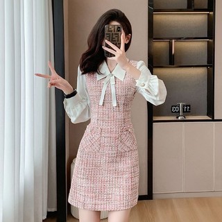 Đầm Ngắn / Đầm Giả Hai Mảnh Tay Dài Đính Nơ Nhỏ Cao Cấp Phong Cách Pháp Thời Trang Mùa Xuân 2024 Mới