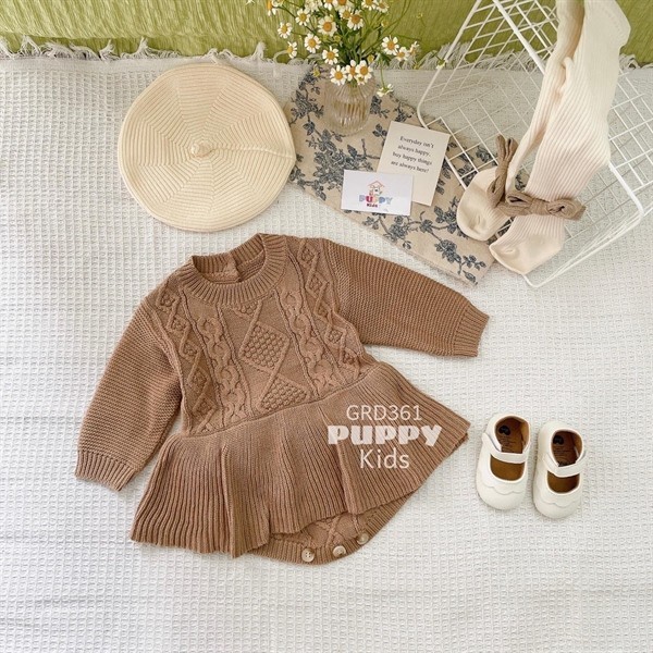 (GRD361) (5-12kg) Bộ đồ liền thân dành cho em bé (Puppy Kids) Váy len, Thu Đông.