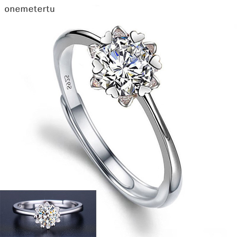 Onemetertu Moissanite Đính Hôn Ngón Tay Nhẫn Kẻ Sọc Kim Cương Mở Nhẫn Nữ Bạc 925 Hứa Cưới Nhẫn Có Thể Điều Chỉnh Trang Sức Mỹ EN