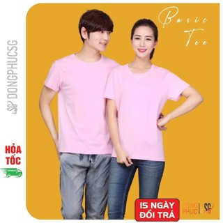 Áo thun trơn màu hồng sen phông unisex basic tee nam nữ thun cotton mềm mịn cổ tròn pink ATTHP