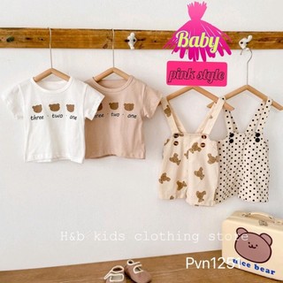 Sét yếm bé gái, áo vải cotton, cổ tròn, phối yếm dễ thương