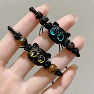 Vòng tay dây bện thủ công mặt hình mèo dễ thương có thể điều chỉnh cho cặp đôi