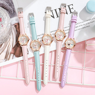 Đồng hồ thạch anh Sanrio màu vàng hồng đơn giản dành cho bé gái Đồng hồ sinh nhật mèo Kitty thời trang có hộp quà tặng