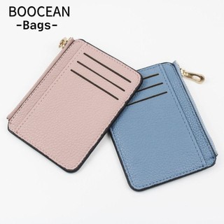 BOOCEAN Túi Đựng Thẻ Dây Kéo, Ví Doanh Nhân Mini Mặt Màu Trơn, Hộp Đựng Thẻ Tên PU Nhiều Khe Cắm Siêu Mỏng Ví Ngắn Nam Nữ