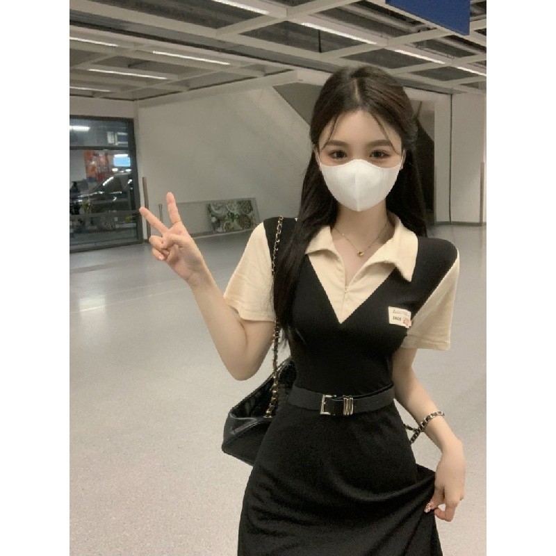 Váy body dáng dài váy basic hàn quốc váy sang chảnh đầm maxi bigsize Ve Áo Tính Khí Váy Ngắn Tay Nữ Preppy Phong Cách Váy Mùa Hè | BigBuy360 - bigbuy360.vn