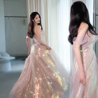  Váy dạ hội một vai Váy nữ 2024 Phong cách mới Thanh lịch Tiệc sang trọng Cao cấp Di chuyển Nàng tiên cá Công chúa Chủ nhà 18 A 