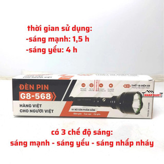Đèn pin led siêu sáng siêu bền G8 Model 569 và 568 cầm tay màu đen