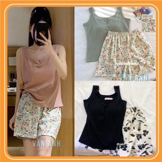 Bộ đồ ngủ mặc nhà áo hai dây kèm quần short chất mát có mút FORM THỤNG