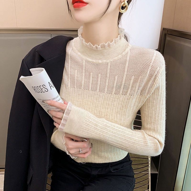 Ren Cổ Cao Dệt Kim Nữ Phong Cách Mới Ôm Vừa vặn Áo Chui Đầu Sang Trọng