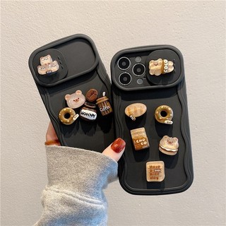 Thích Hợp Cho IPhone 11 12 Pro Max X XR XS Max SE 7 Plus 8 Plus IPhone 13 Pro Max IPhone 14 Pro Max Cửa Sổ Trượt Dễ Thương Gấu Cà Phê 3D Thời Trang Độc Đáo Cá Tính Phong Cách Đáng Yêu
