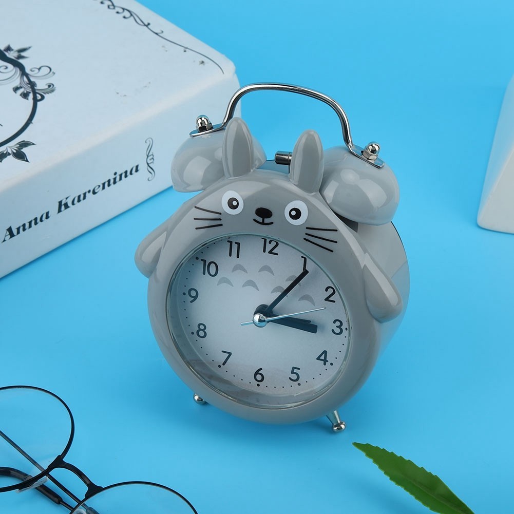 Vui VẺ ~ Đồng hồ báo thức phát sáng ban đêm Totoro Đồng hồ báo thức chuông đôi Đồng hồ đầu giường Màu xám