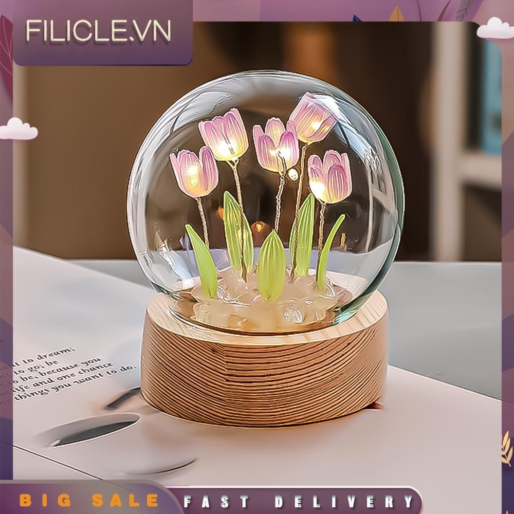 [Filicle.vn] Đồ trang trí đèn ngủ hoa Tulip Trang trí nội thất Mini Sản phẩm hoàn chỉnh cho phòng khách