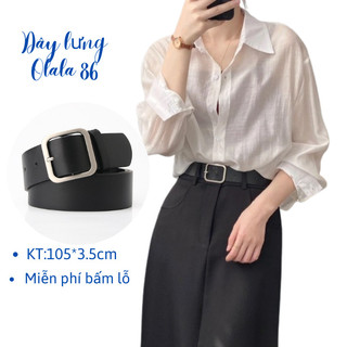 Thắt lưng bản vuông 3.5cmto màu đen,dây nịt khóa kim loại mạ bạc basic đơn giản oll267