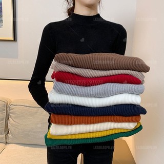 Áo len tăm nữ tay dài Bigsize Áo dệt kim cổ 3 phân co giãn dáng ôm trơn mùa thu đông Phong cách Hàn Quốc Thời Trang cho người mập béo nữ