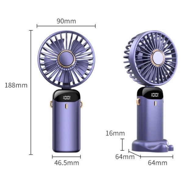 Quạt Sạc Mini Cầm Tay 10000mAh Xoay 90 Độ, Quạt Pin Sạc USB Công Suất Lớn Tản Nhiệt, 5 Chế Độ Gió. | BigBuy360 - bigbuy360.vn