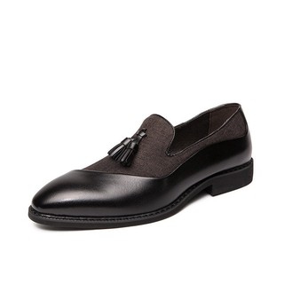 Size 38-48 nam chính thức mũi nhọn mũi nhọn giày da công sở tua rua trượt trên giày đen