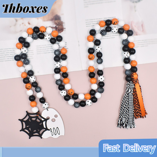 Thboxes 2 Chiếc Mộc Mạc Nông Trại Hạt Gỗ Vòng Hoa Với Tua Rua Ma Nhện Thẻ Web Cho Halloween Kệ Tầng Khay Treo Tường