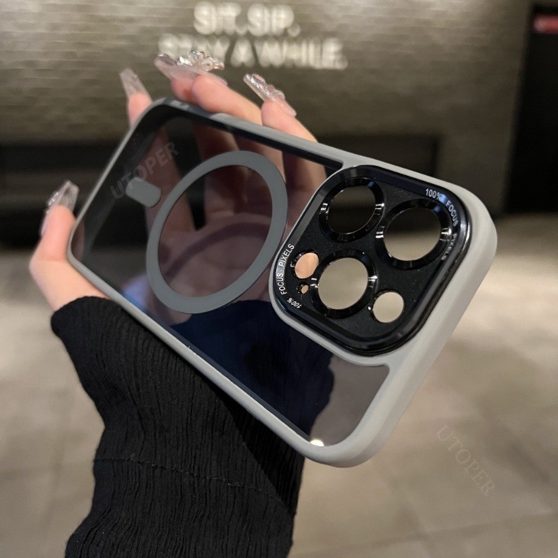 Ốp Điện Thoại Kim Loại Từ Tính Màu Đen Tự Nhiên Cho iphone 15 14 13 12 11 pro max 14 15 plus Chống Sốc