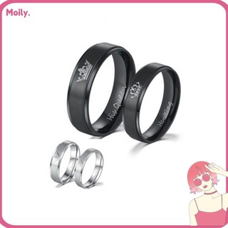 Nhẫn đeo ngón khắc chữ His Queen / Her King bằng inox thời trang cho cặp đôi
