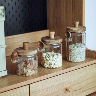 Dreamerhouse kính nắp gỗ có thìa gia vị lọ bảo quản nhà bếp kín lọ chống ẩm gia vị chai bảo quản bình