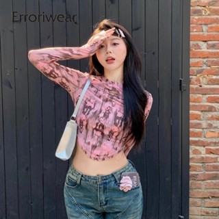 Erroriwear Áo thun lưới nữ 2024 Áo thun dài tay mỏng mới chống nắng Áo thun dài tay