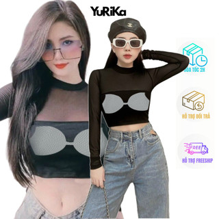 Áo thun nữ phối lưới in họa tiết yuri 2018 - áo thun nữ lưới sẹc xy 2