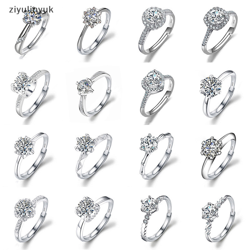 Ziyulinyuk Moissanite Đính Hôn Ngón Tay Nhẫn Kẻ Sọc Kim Cương Mở Nhẫn Cho Nữ Bạc 925 Lời Hứa Cưới Nhẫn Có Thể Điều Chỉnh Trang Sức Mỹ EN