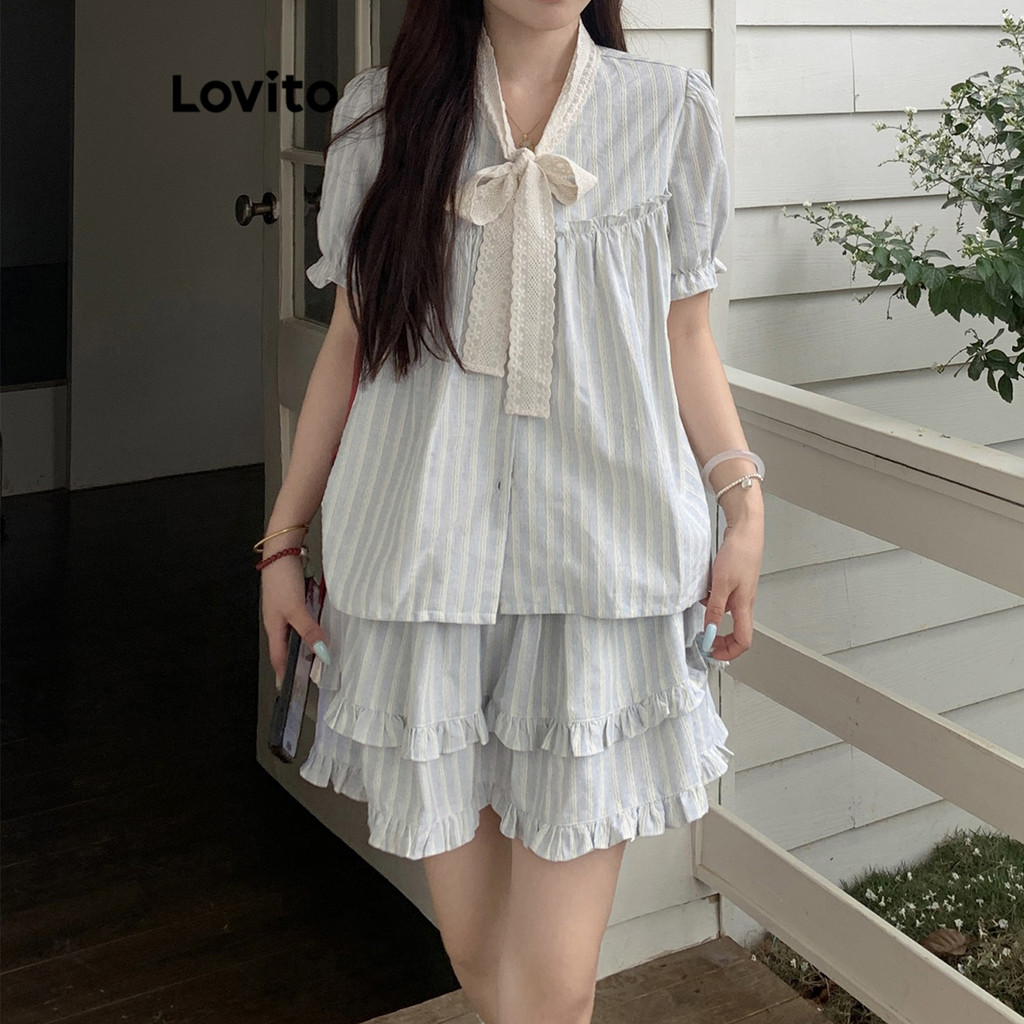 Lovito Áo hoặc đáy cổ sọc tương phản dễ thương dành cho nữ L122AD058 | BigBuy360 - bigbuy360.vn