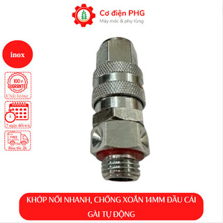 Khớp nối nhanh, chống xoắn chất liệu inox 14mm đầu cái gài tự động cho dây phun thuốc, xịt rửa xe