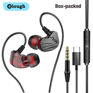Tai nghe Elough 3.5mm Type C Tai nghe có dây có Mic Tai nghe Hifi âm thanh nổi Bass