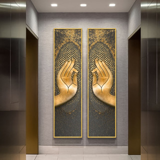 Tranh Canvas Treo tường Bàn tay Phật Sen Vàng, trang trí phòng thờ, phòng thiền, phòng trà đạo - Printek