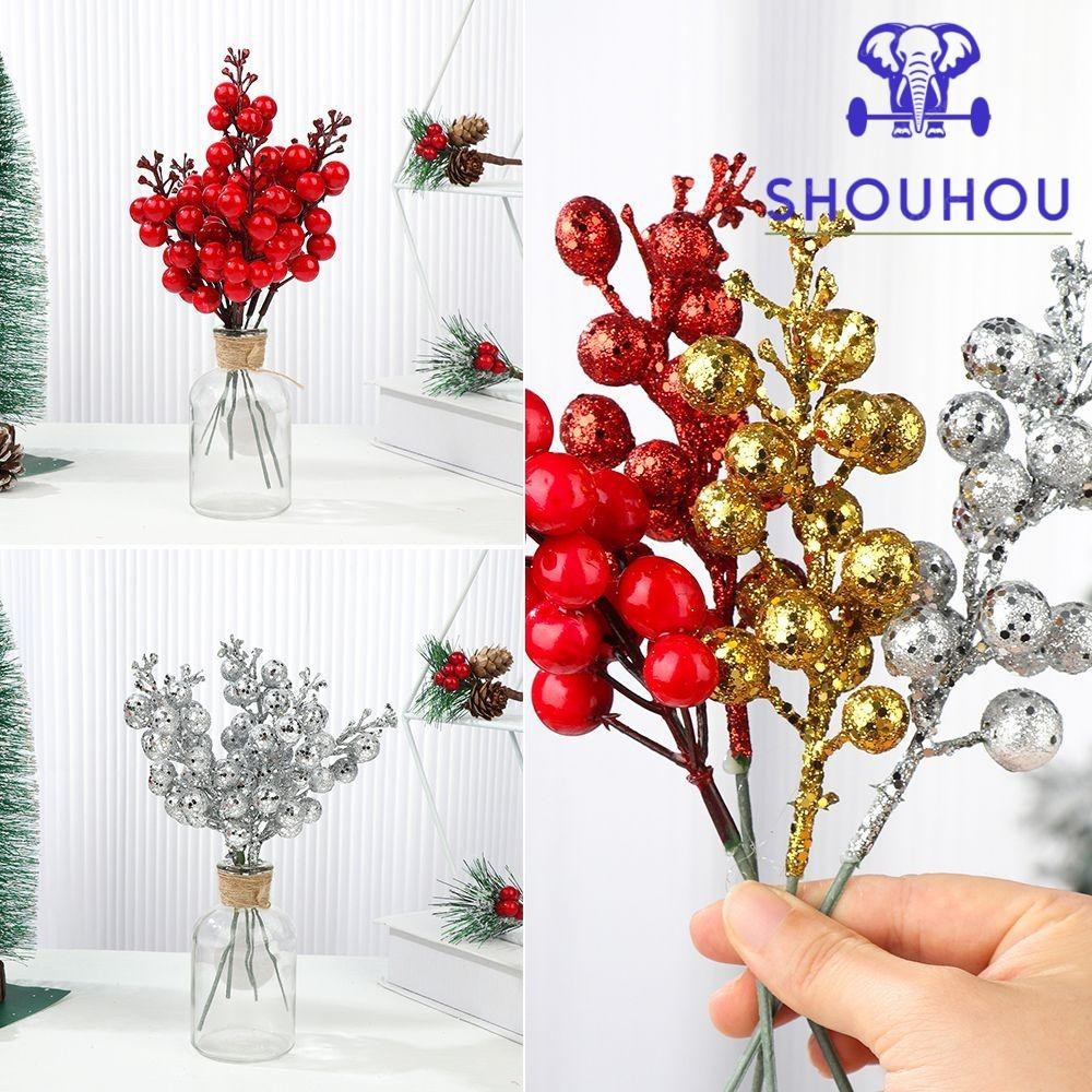 Set 6/12 nhành quả anh đào giả nhiều màu dùng trang trí cây thông Giáng Sinh DIY đẹp mắt