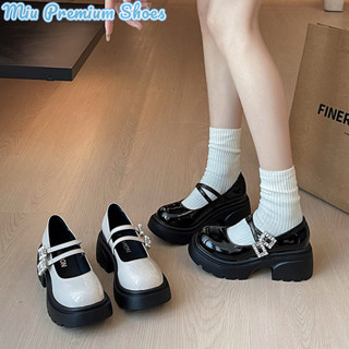  Giày đế bệt nữ giày Mary Jane dây đeo đôi kim cương giả giày lười JK đa năng 